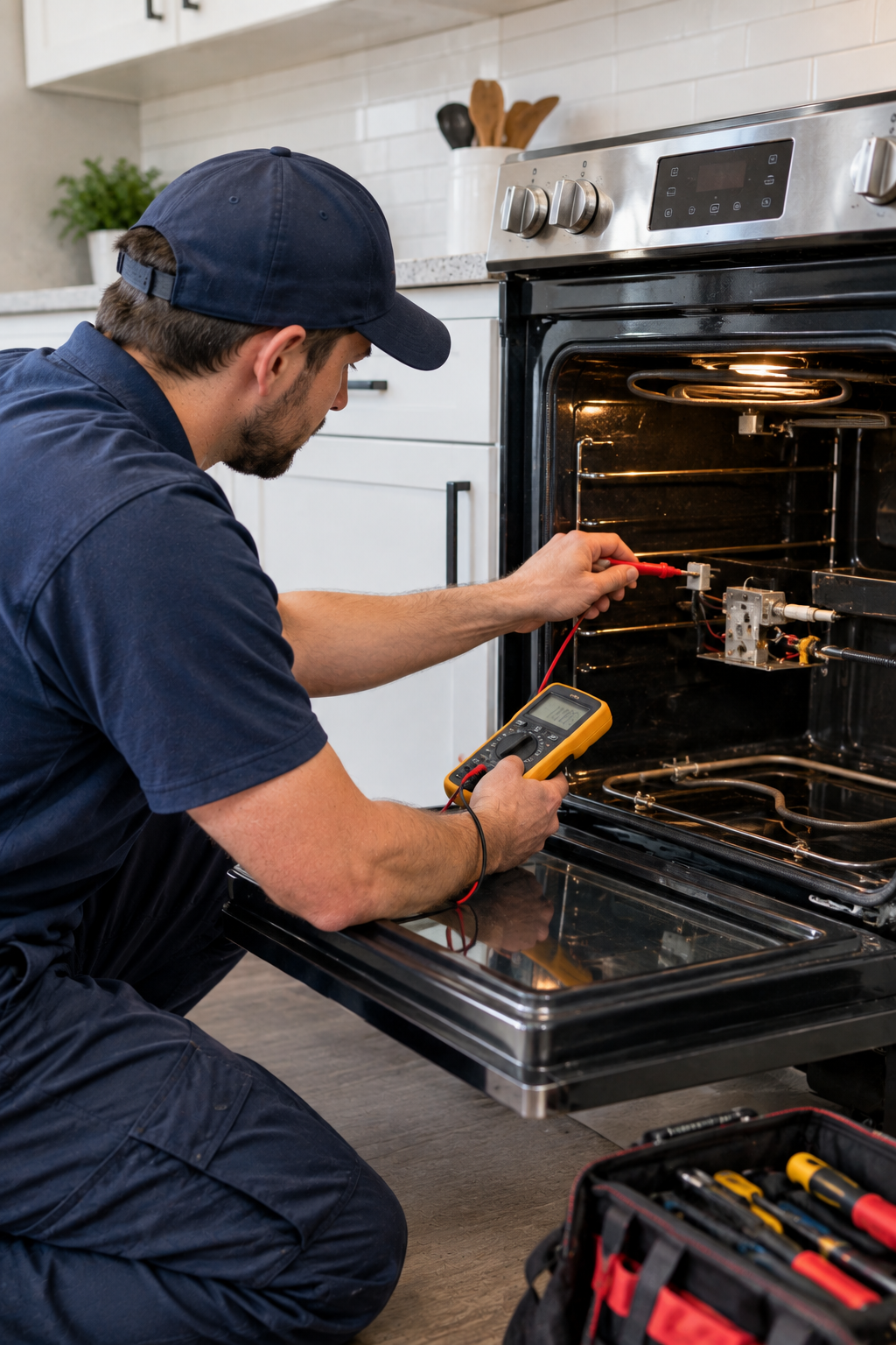 Technician repairing oven or stove